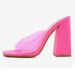 Women's Pink Block Heel Slide Mule